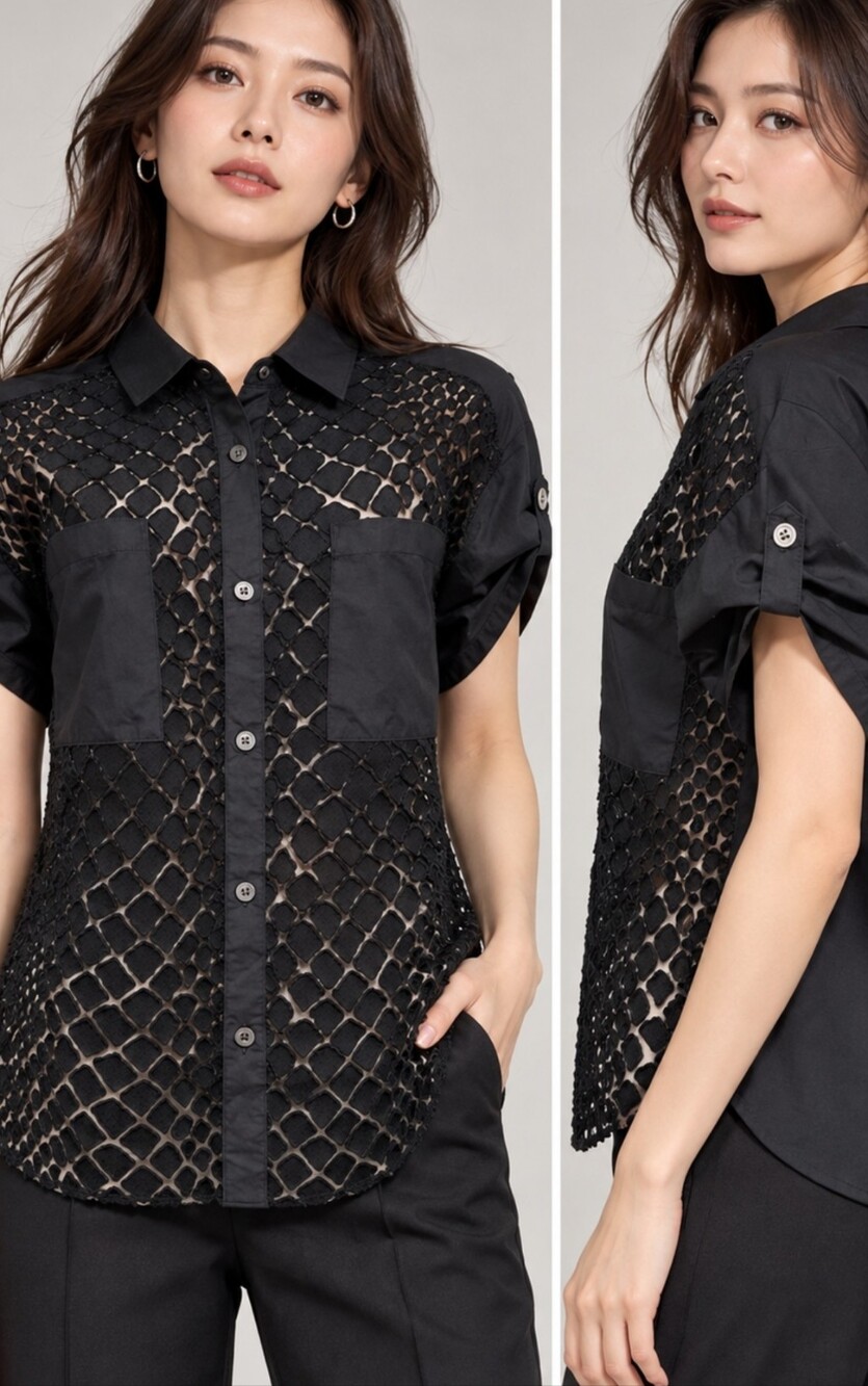 mihara yasuhiro avant-garde Design 38/S/M Black Lace Front Women's Top Blouse #C